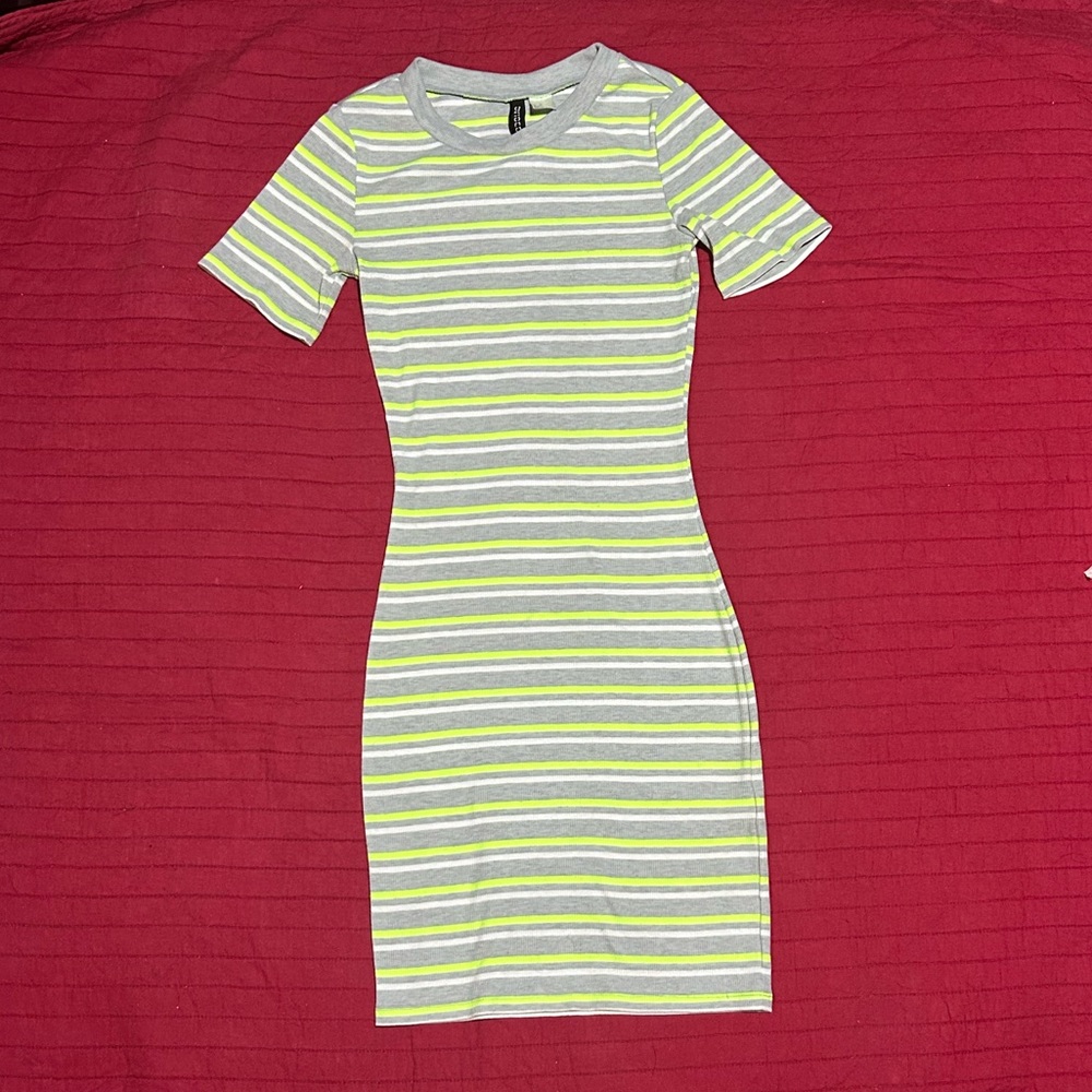 Neon Green Striped Bodycon H&M Dress